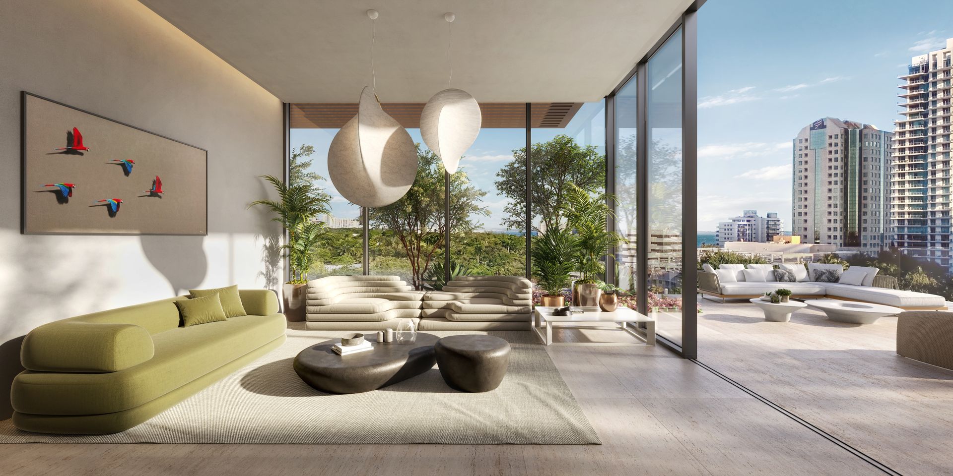 Rooftop lounge opening to the terrace